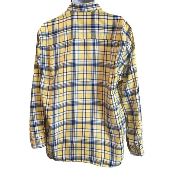 Paul Fredrick XL Long Sleeve Button Up Shirt Plaid Yellow Blue Trim Fit FLAW - Picture 3 of 8